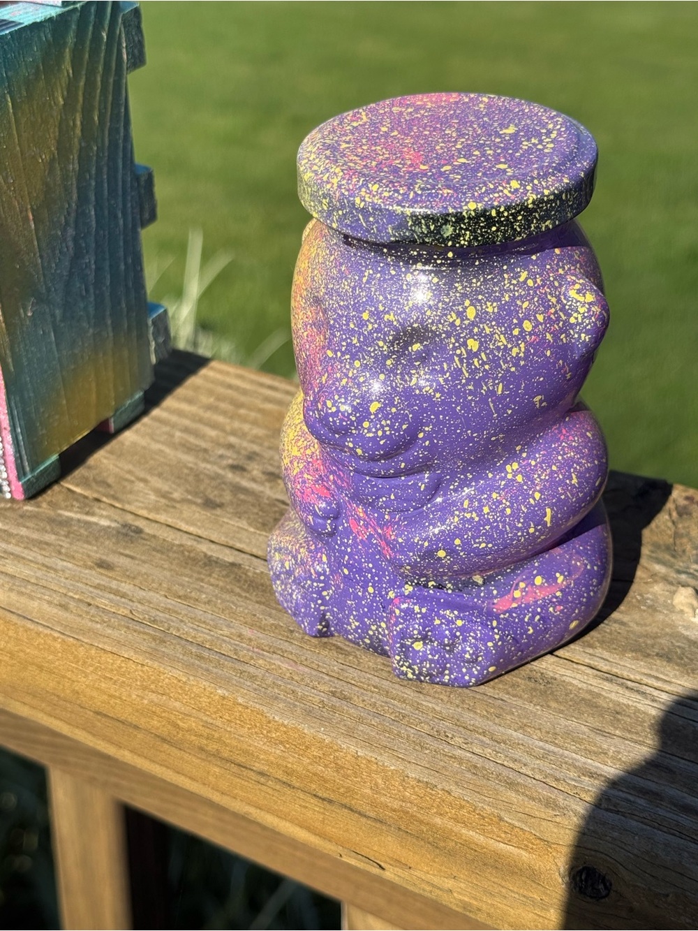 1-Hand-Painted Purple Splatter Ceramic gummy Bear Jar